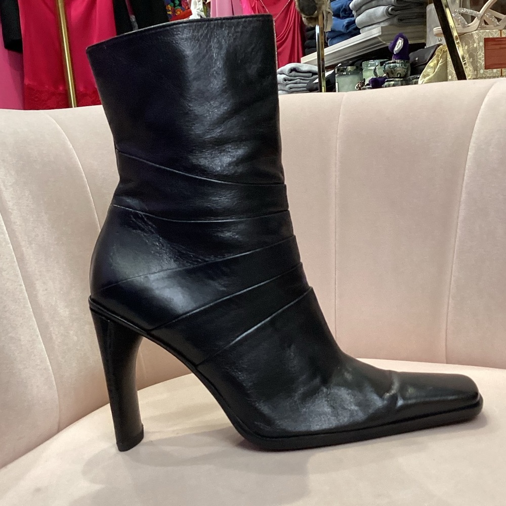 Y2K leather skinny square pointed high heel boot - Picture 5 of 9